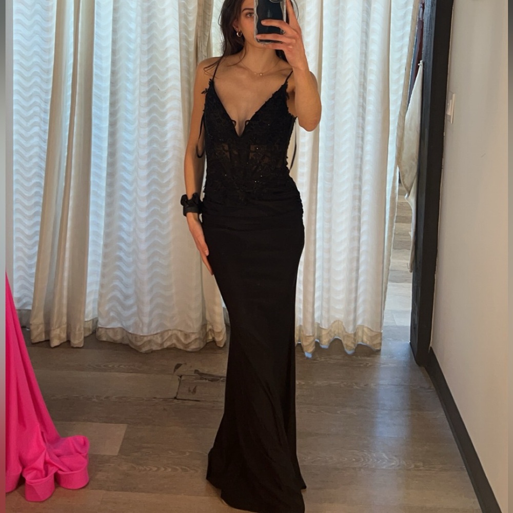 Black prom dress - worn once - never hemmed